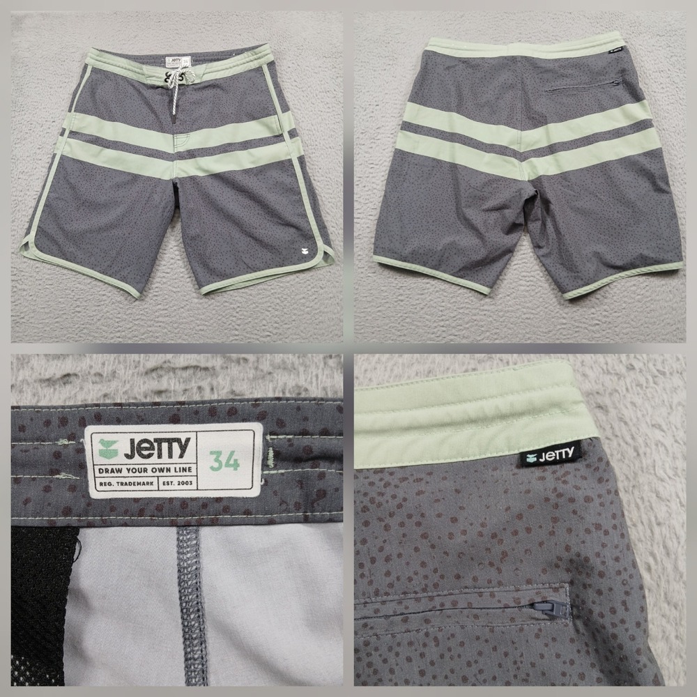 Jetty‎ Boardshorts Mens 34 Gray Green Stripe Swim Surf Trunks
